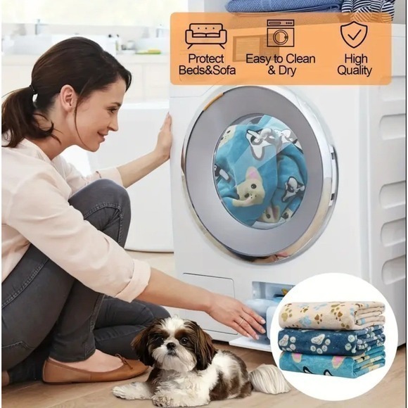 Warm & Soft Fluffy Fleece Flannel Pet Cat Dog Blanket Throw 43" X 31" LARGE AQUA - Picture 8 of 9